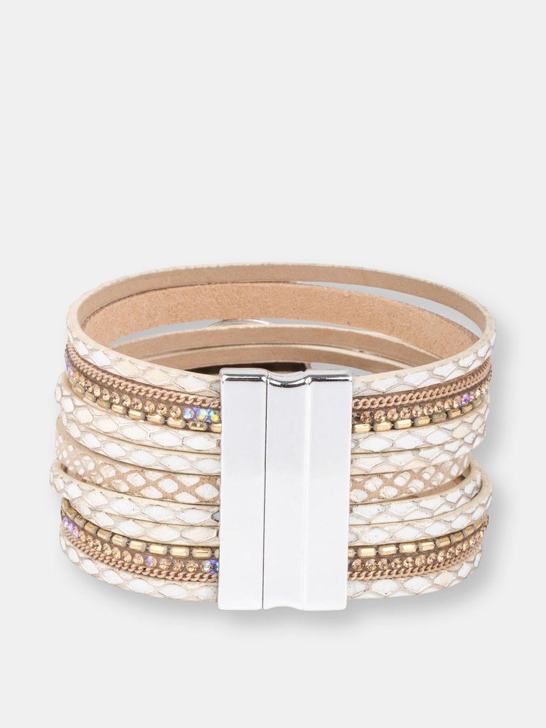 Optical Leather Bracelet - Silver