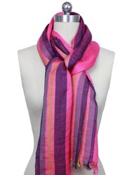 Pink Striped Scarf with Fringe - Fuchsia