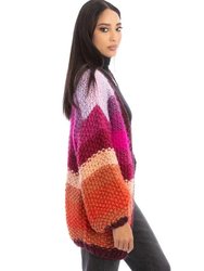 Rainbow Knitted Cardigan - Firebrick