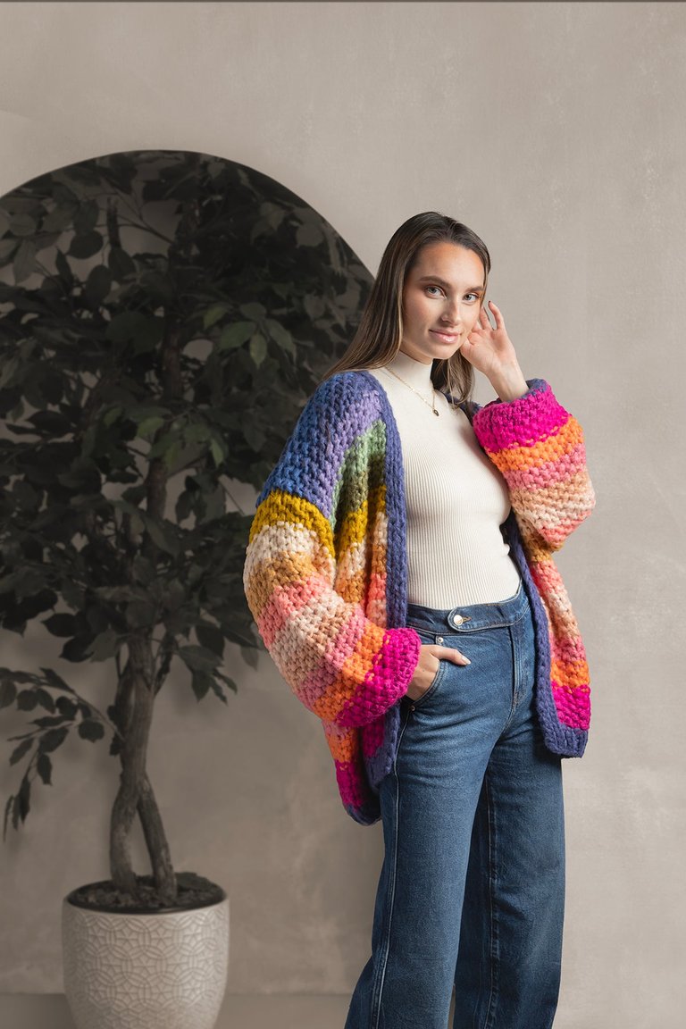 Rainbow Knitted Cardigan - Dark Multi