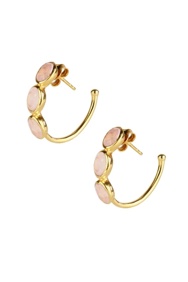 Triple Rose Quartz Hoop Earring - Pink