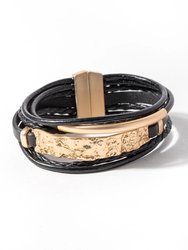 Unpaved Bar Leather Bracelet - Black / Gold