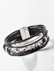 Unpaved Bar Leather Bracelet - Black / Silver