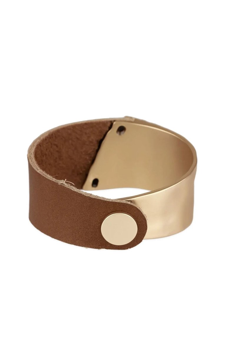 Wild Ways Leather Statement Bracelet - Camel / Brown