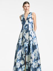 Brooke Gown - Blue Ikat Floral - Blue Ikat Floral