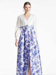 Zoe Gown - Off White/Azure Watercolor