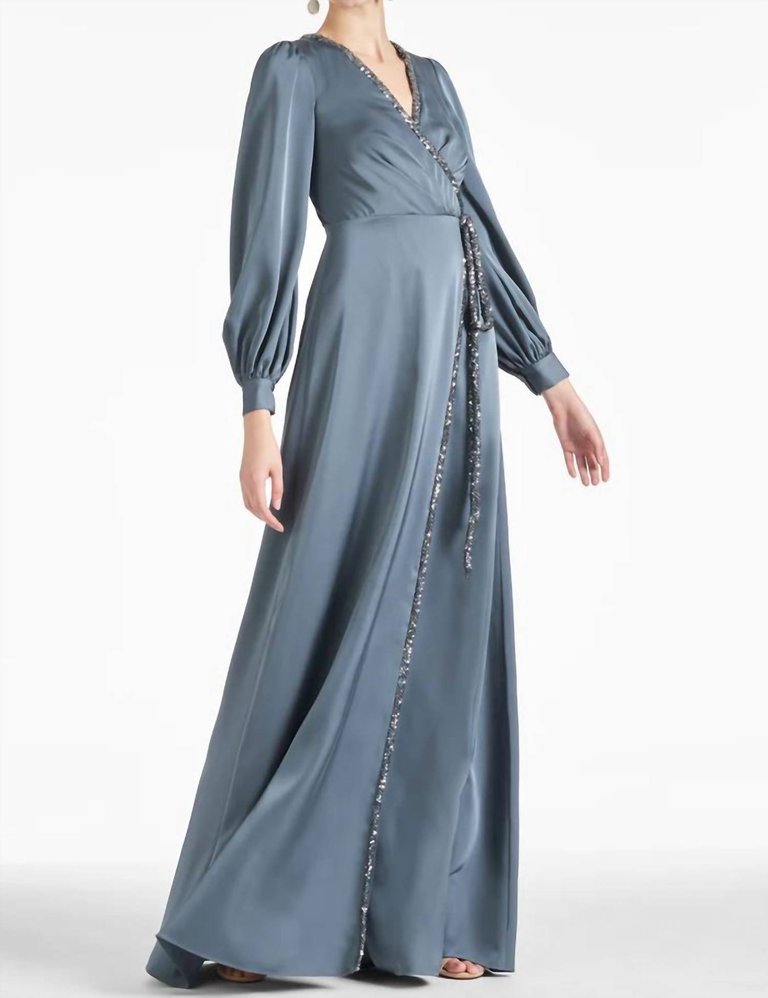 Dorthea Satin Sparkle A Line Gown In Gunmetal