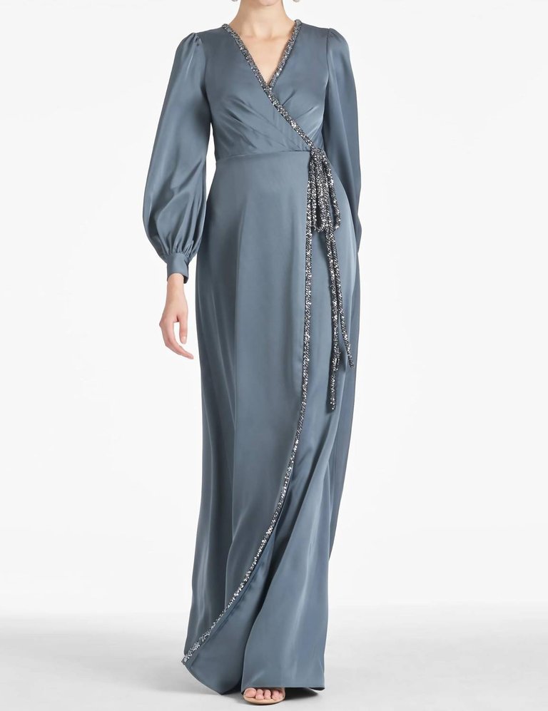 Dorthea Satin Sparkle A Line Gown In Gunmetal - Gunmetal