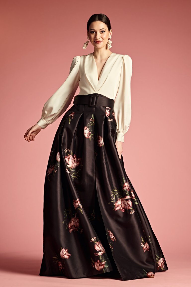 Zoe Gown Dress - Ivory/Noir Blossom