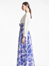 Zoe Gown - Off White/Azure Watercolor