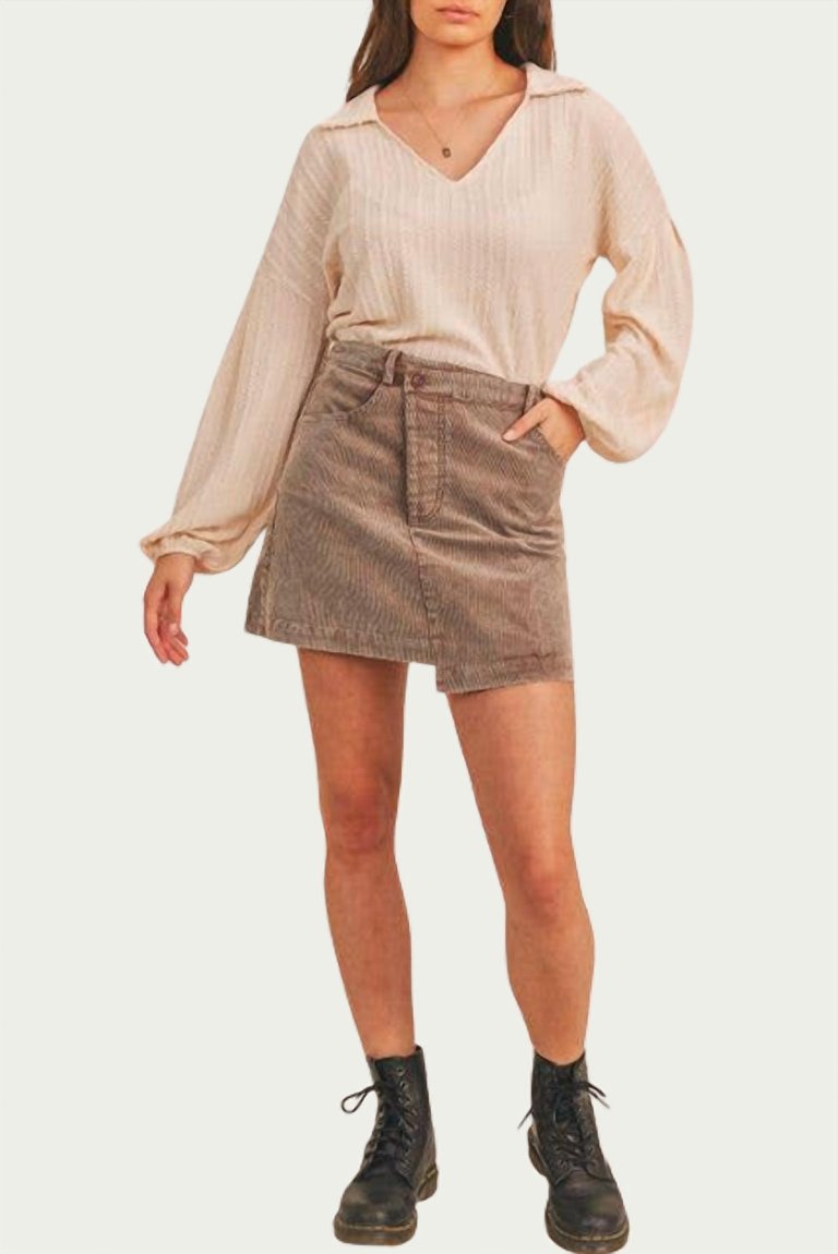 Criss-Cross Asymmetrical Corduroy Skirt - Washed Mocha