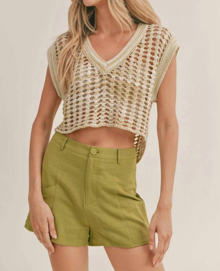 Lexa Open Knit Sweater Vest In Olive - Olive