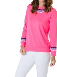 Long Sleeve Top With Ric Rac - Hibiscus
