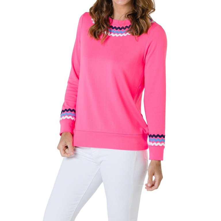 Long Sleeve Top With Ric Rac - Hibiscus