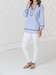 Long Sleeve Tunic Top In Blue/white - Blue/white