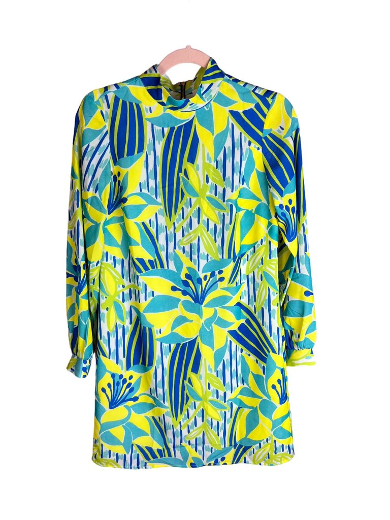 Mock Neck Dress - Palms Of Paradise Print