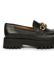 Donna Leather Black Loafers - Black