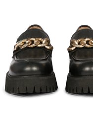 Donna Leather Black Loafers