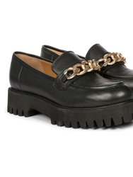 Donna Leather Black Loafers