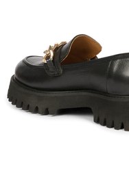 Donna Leather Black Loafers