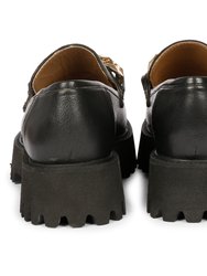 Donna Leather Black Loafers