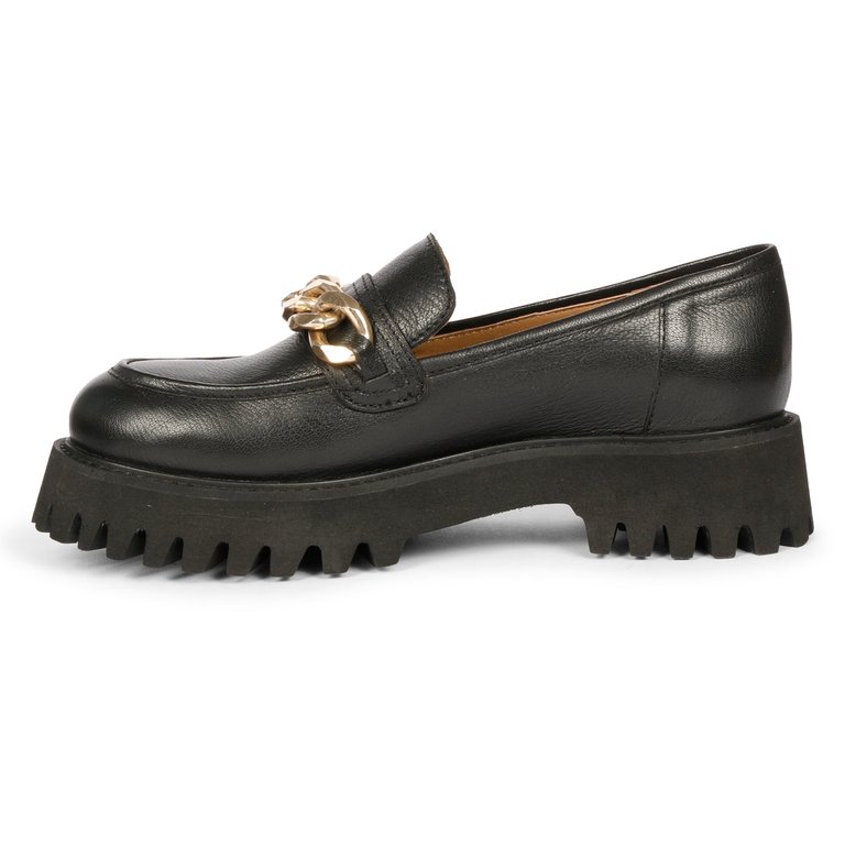 Donna Leather Black Loafers