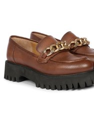 Donna Leather Brown Loafers - Brown