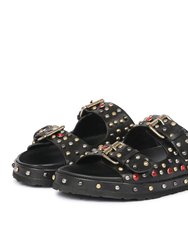 Emily Studded Double Buckle Sandal - Black