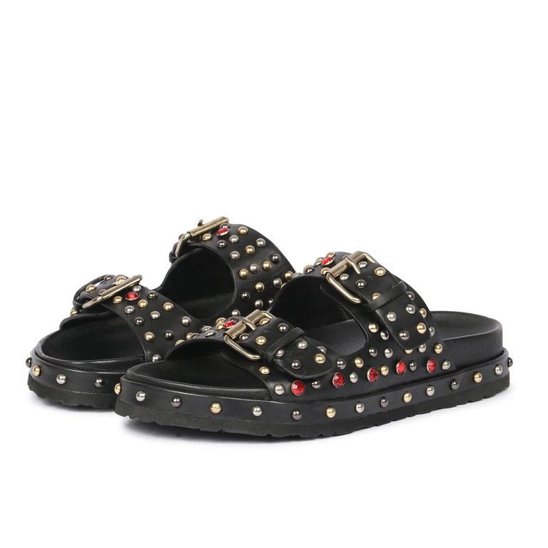 Emily Studded Double Buckle Sandal - Black