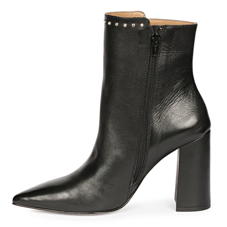 Fia Black Leather Ankle Boots - Black