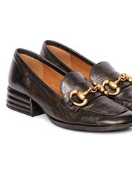 Jenny Leather Block Heels Loafer - Black