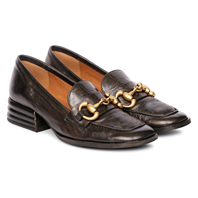 Jenny Leather Block Heels Loafer - Black