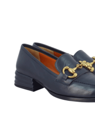 Jenny Leather Block Heels Loafer - Navy