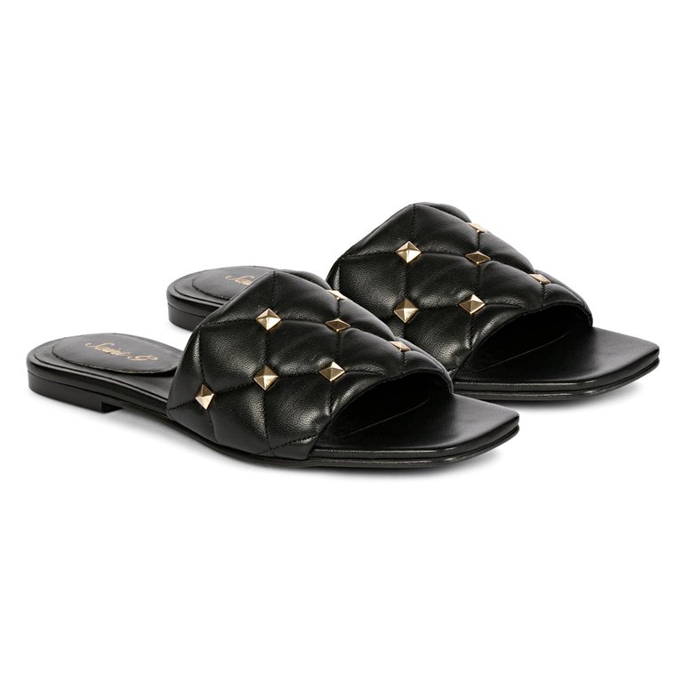 Ludovica Black Leather Slides - Black