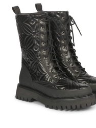 Margot Embroidered Lace Up Boots - Black
