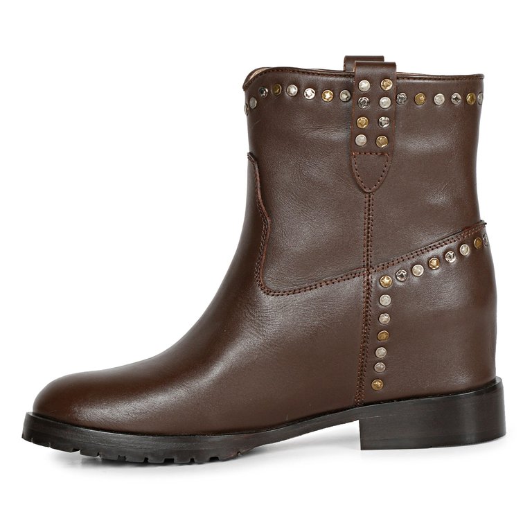 Noemi Brown Leather Ankle Boots - Brown