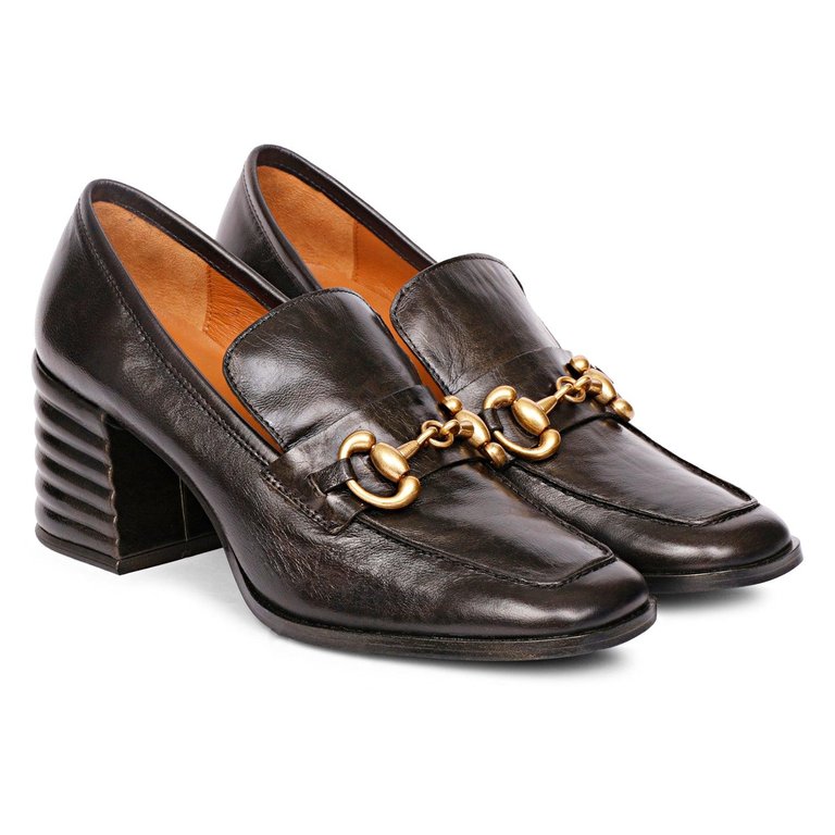 Valentina Black Leather Handcrafted Loafer - Black