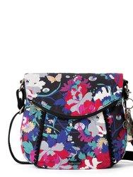 Foldover Crossbody Bag - Eco Twill - Black Flower Power