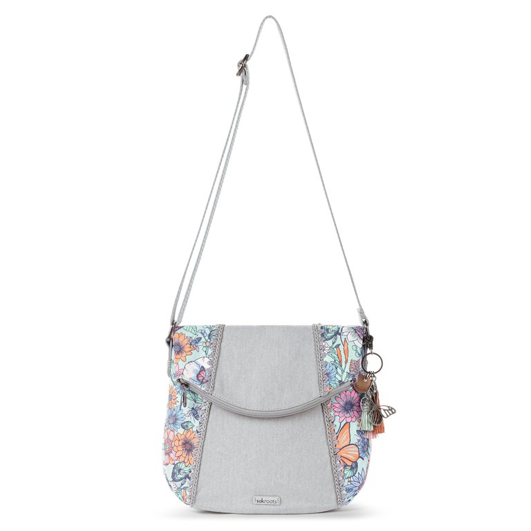 Foldover Crossbody Bag - Canvas - Aqua In Bloom