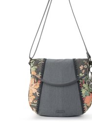 Foldover Crossbody Bag - Canvas - Charcoal Flower Power