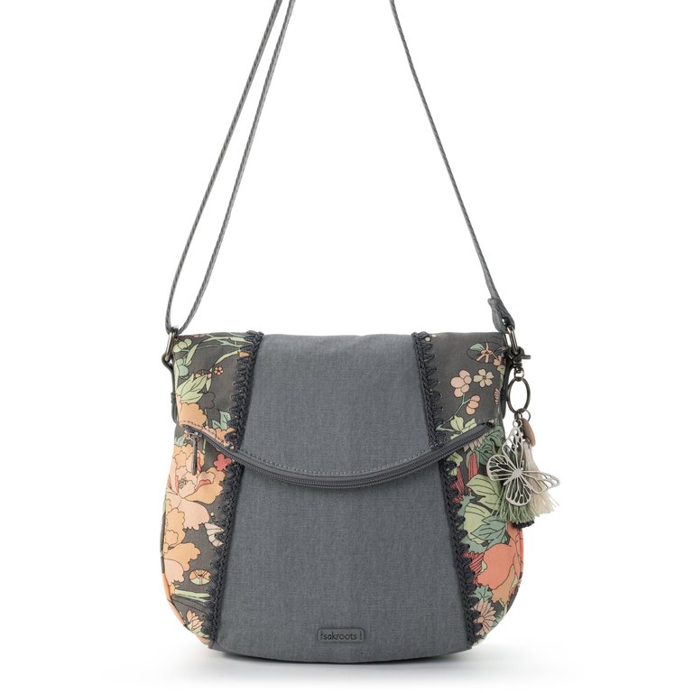 Foldover Crossbody Bag - Canvas - Charcoal Flower Power