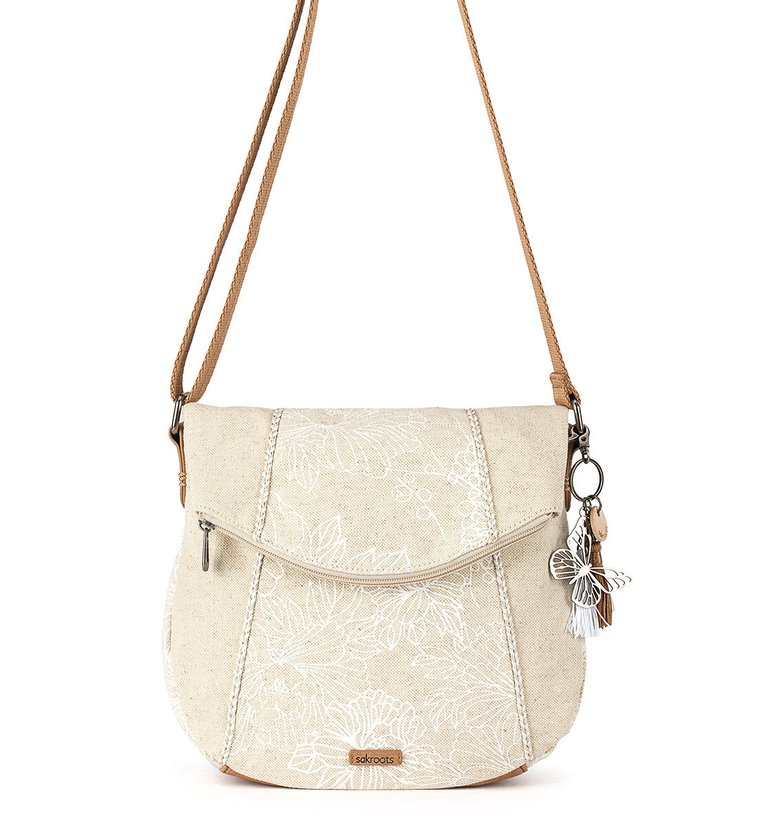 Foldover Crossbody Bag - Canvas - White Flower Blossom