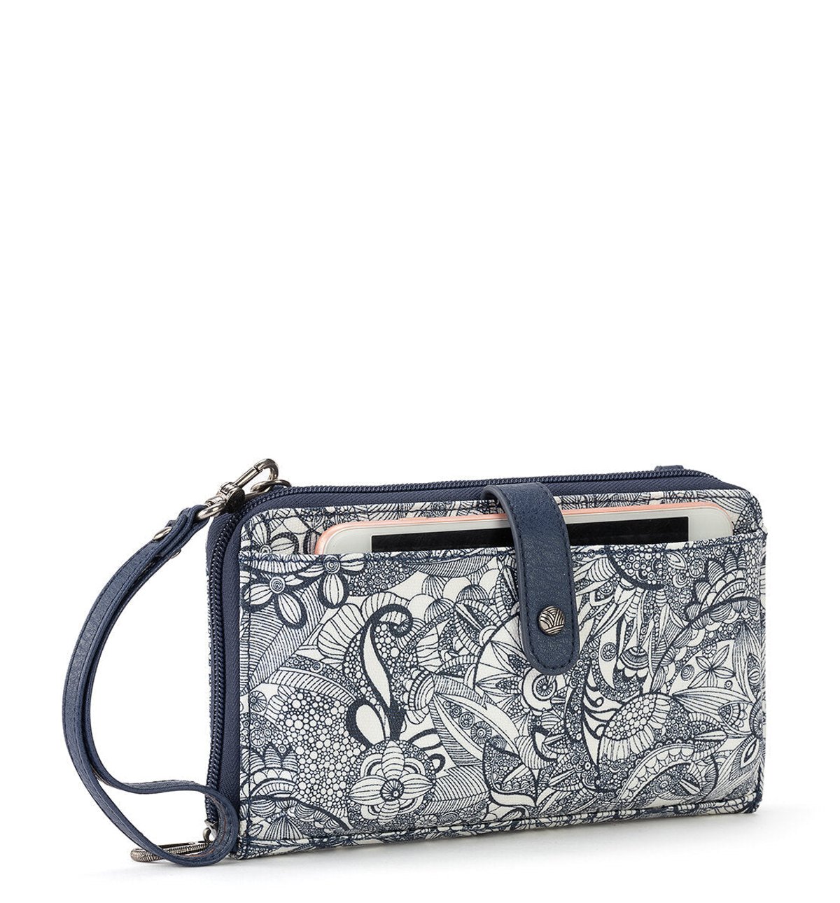 Sakroots Eco-Twill Smartphone Crossbody Bag Wallet Gray Floral