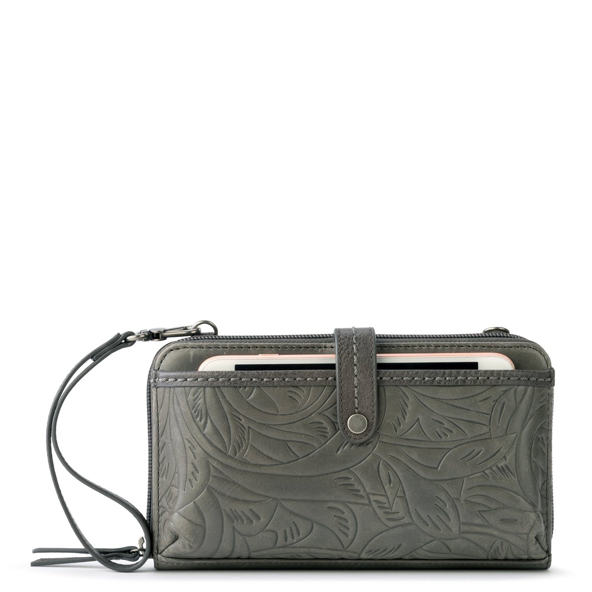 Sakroots Eco-Twill Smartphone Crossbody Bag Wallet Gray Floral