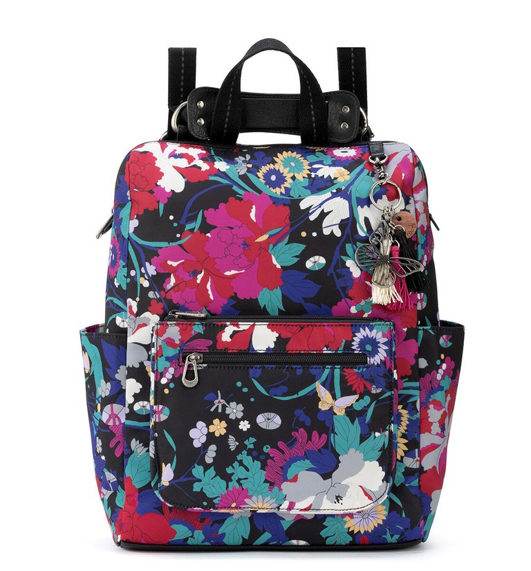 Loyola Backpack Shoulder Bag - Eco Twill - Black Flower Power