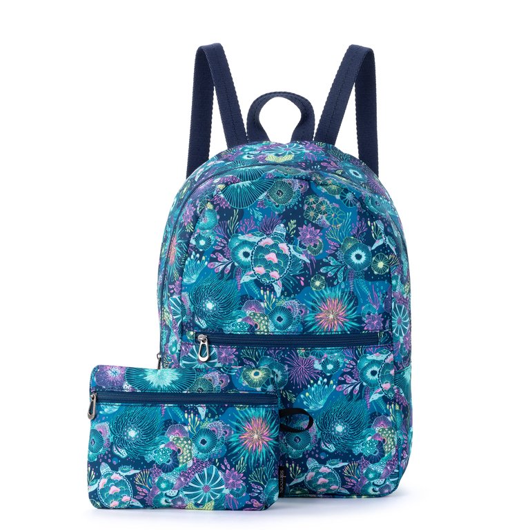 On The Go Packable Backpack - Royal Blue Seascape