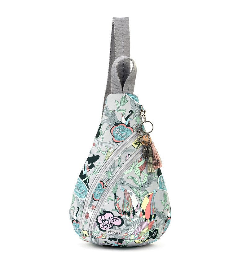 On The Go Sling Backpack - Eco Twill - Light Grey Peace Print