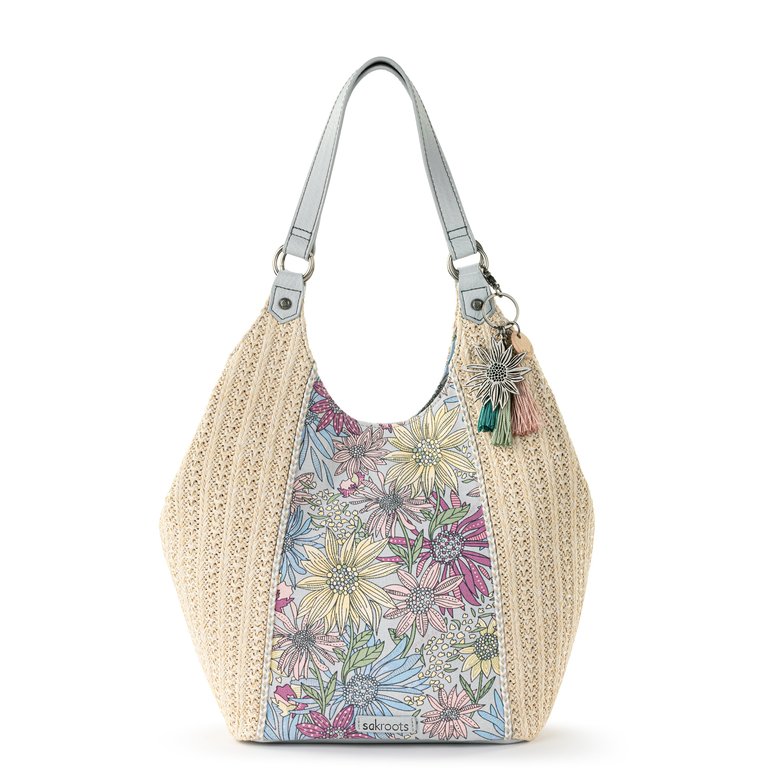 Roma Shopper - Straw - Blush Flower Garden