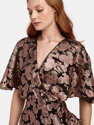 Rose Fringe Applique Silk Blend Midi Dress