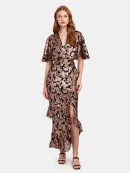 Rose Fringe Applique Silk Blend Midi Dress - Rose Purl